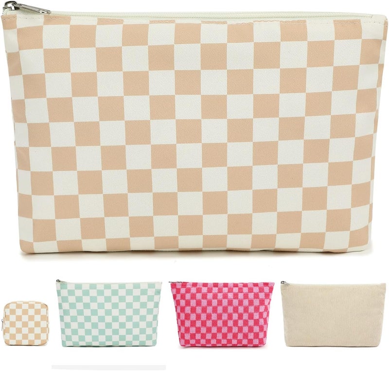Fammart Checkered Makeup Bag, Travel Cosmetic Bag Organizer Toiletry Bag Make Up Bags with Zipper & Compartments for Women Girls - Image 1